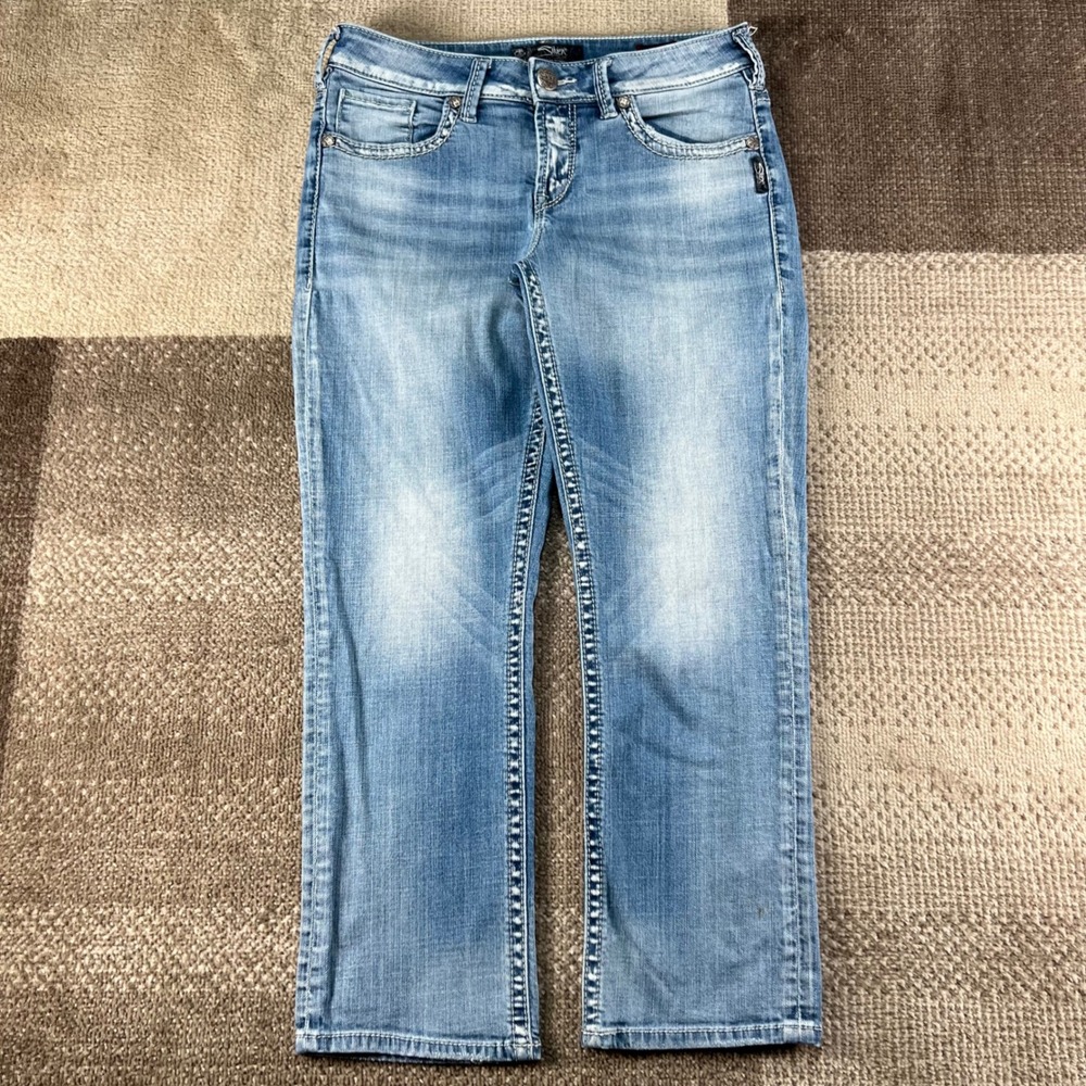 Silver Jeans Suki High Capri 29X22.5 Super Stretch Light Wash Whiskered Boho